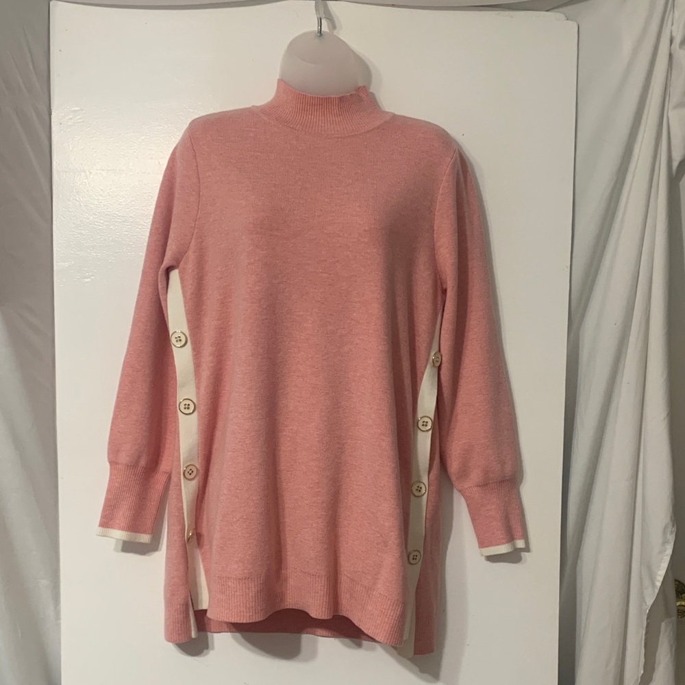 Chico's Pink Cowl Neck Sweater with Button Detail